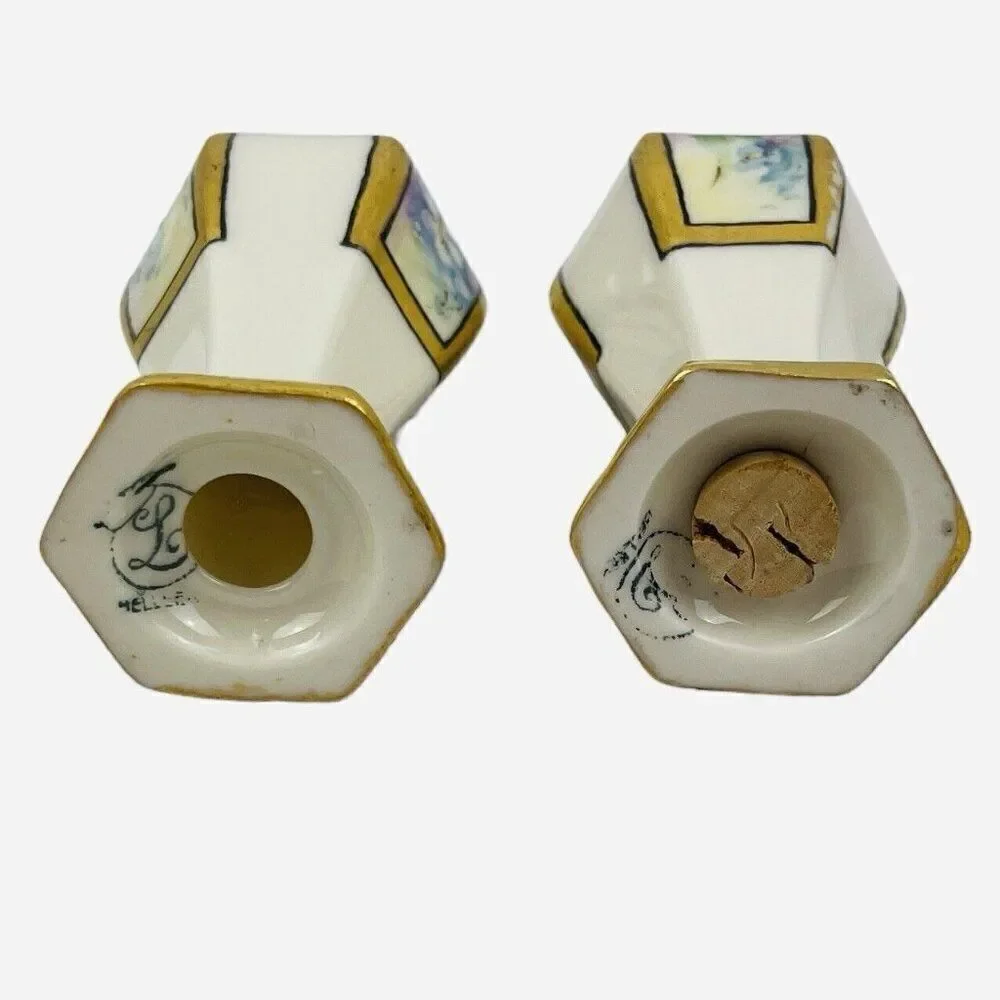 Antique 1900 Belleek Lenox Salt & Pepper Shakers Forget Me Nots Hand Painted Set